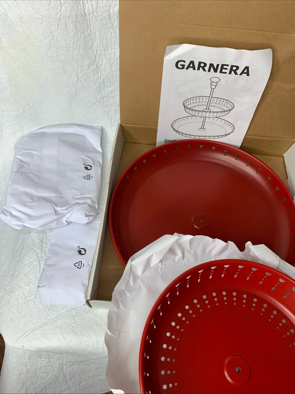 IKEA GARNERA Steel Serving Stand 2 Tiers Red Spring Tulips Design 11.5 & 13